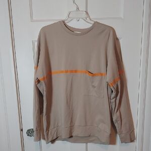 COS Men's Beige and Orange Stripe Sweatshirt With Pocket Size Large